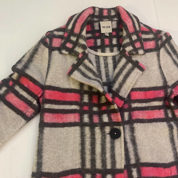 NIC + ZOE Check Pop  Sweater Jacket / Coat. Pink Multi Cotton Wool Blend - M - Picture 9 of 16